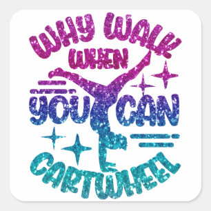 Gymnastics Cartwheel Magenta Purple Turquoise   Square Sticker