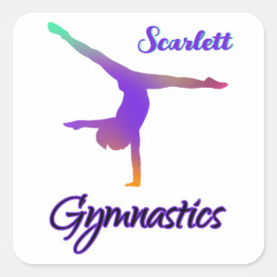 Gymnastics Cartwheel Pink Purple Personalised Square Sticker