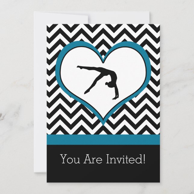Gymnastics Chevron Heart Personal Party Invitation (Front)