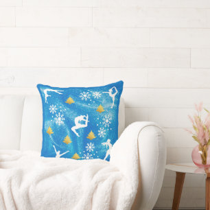 Gymnastics Christmas Blue Sparkle White Pattern Cushion