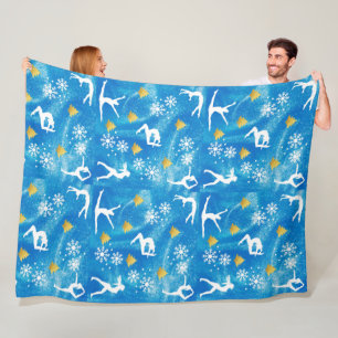 Gymnastics Christmas Blue Sparkle White Pattern Fleece Blanket