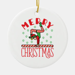 Gymnastics Christmas Elf on Beam Ceramic Tree Decoration