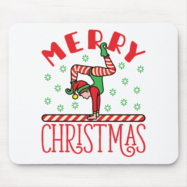 Gymnastics Christmas Elf on Beam Mouse Mat (Front)