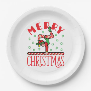 Gymnastics Christmas Elf on Beam Paper Plate