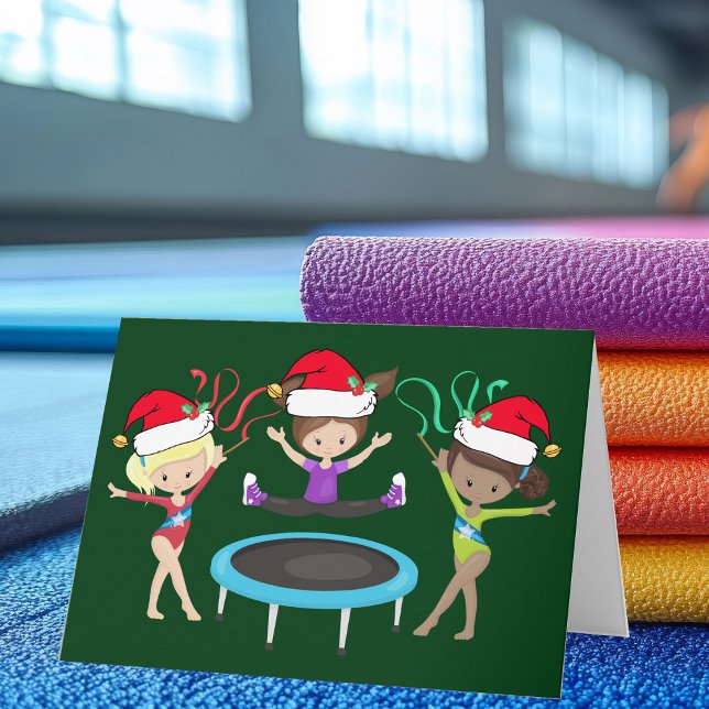 Gymnastics Christmas Girls in Santa Hats Cute Holiday Card (Creator Uploaded)
