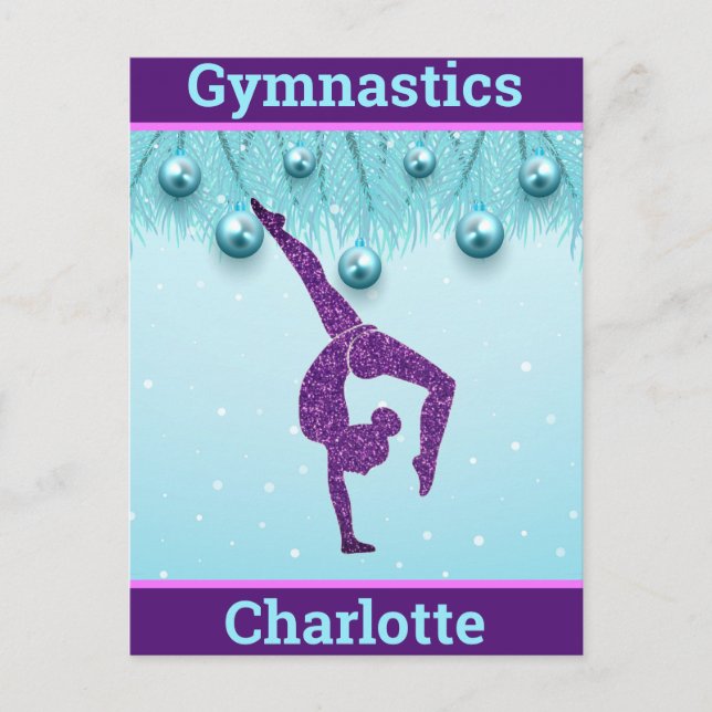 Gymnastics Christmas Purple Aqua Personalised   Postcard (Front)