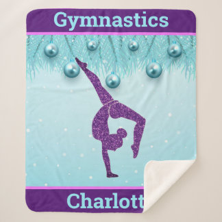 Gymnastics Christmas Purple Aqua Personalised Sherpa Blanket