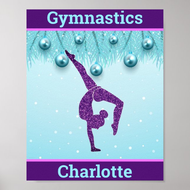 Gymnastics Christmas Purple Aqua Personalized   Poster (Front)