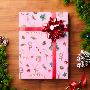 Gymnastics Christmas Wrapping Paper Pink Holiday