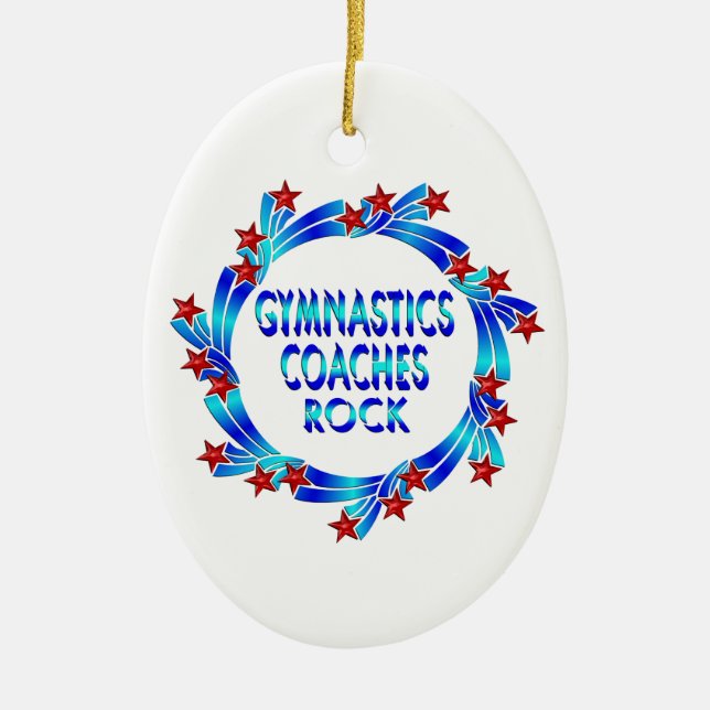 Gymnastics Coaches Rock Red Stars Ceramic Tree Decoration (Front)