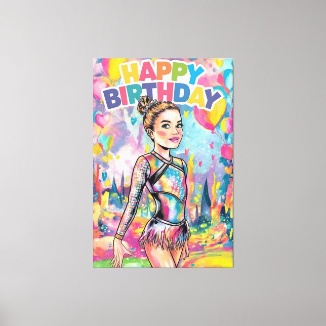 Gymnastics colourful painted personalised birthday canvas print (Front)