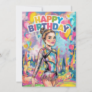 Gymnastics colourful painted personalised birthday invitation