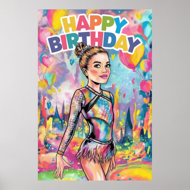 Gymnastics colourful painted personalised birthday poster (Front)
