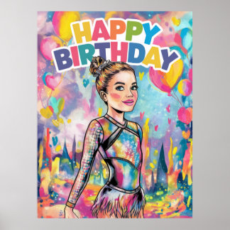 Gymnastics colourful painted personalised birthday poster