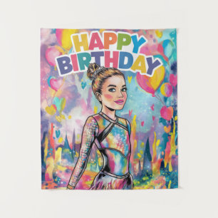 Gymnastics colourful painted personalised birthday tapestry