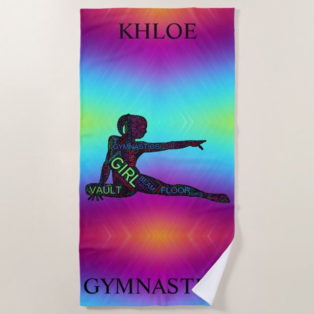 Gymnastics Colourful Word Art Beach Towel (Front)