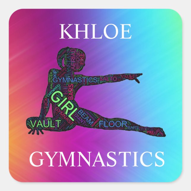 Gymnastics Colourful Word Art  Square Sticker (Front)