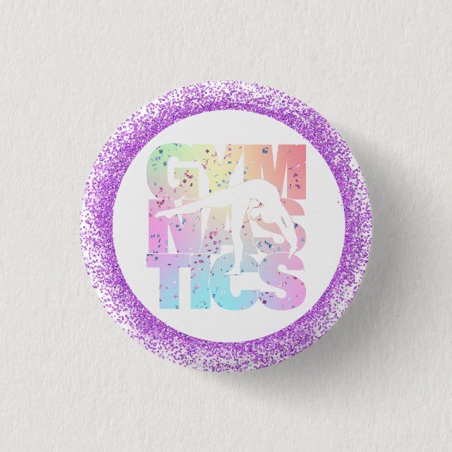 Gymnastics Confetti Letters with Purple Glitter  3 Cm Round Badge (Front)