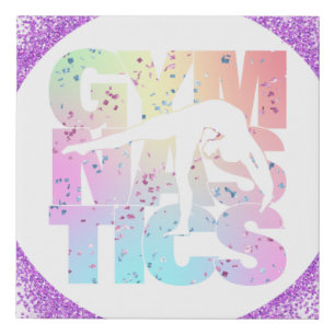 Gymnastics Confetti Letters with Purple Glitter   Faux Canvas Print