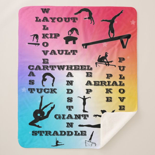 Gymnastics Crossword Rainbow Stars Sherpa Blanket (Front)