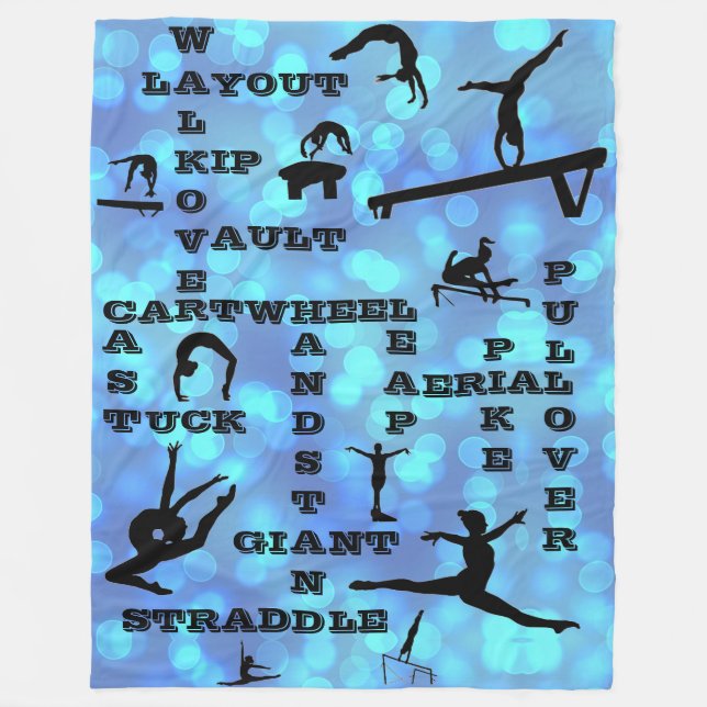 Gymnastics Crosswords Skills Blue Fleece Blanket (Front)