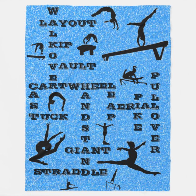 Gymnastics Crosswords Skills Blue Glitter Fleece Blanket (Front)