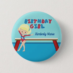 Gymnastics Custom Blonde Girl Birthday Party 6 Cm Round Badge