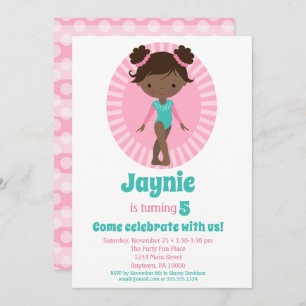 Gymnastics - Cute African American Birthday Party Invitation