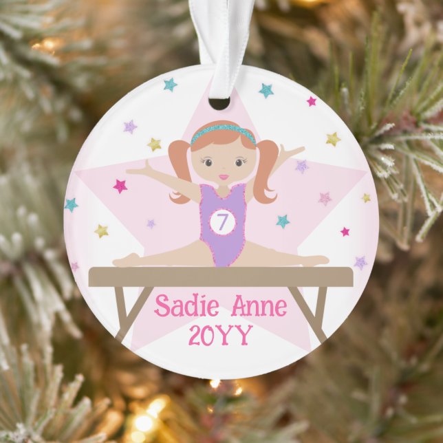 Gymnastics Cute Gymnast w/ Red Hair Custom Gift Ornament (Tree)