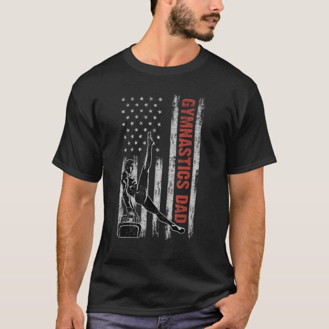 Gymnastics Dad American Flag Father's Day 4th Of J T-Shirt (Front)