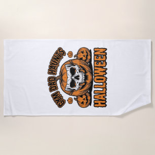 Gymnastics Dad Halloween Vintage Pumpkin Skull_1 Beach Towel