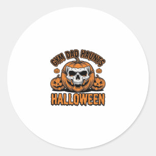Gymnastics Dad Halloween Vintage Pumpkin Skull_1 Classic Round Sticker