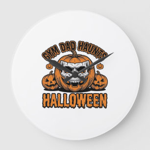 Gymnastics Dad Halloween Vintage Pumpkin Skull_1 Large Clock