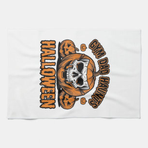 Gymnastics Dad Halloween Vintage Pumpkin Skull_1 Tea Towel
