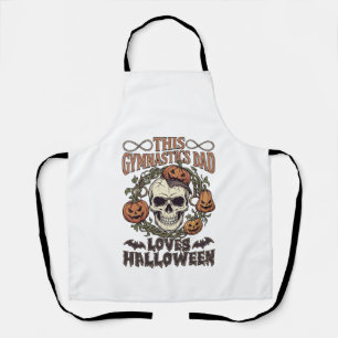 Gymnastics Dad Loves Halloween Skull Pumpkins Bats Apron