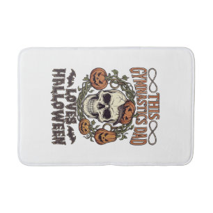 Gymnastics Dad Loves Halloween Skull Pumpkins Bats Bath Mat