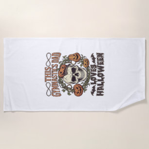 Gymnastics Dad Loves Halloween Skull Pumpkins Bats Beach Towel
