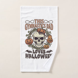 Gymnastics Dad Loves Halloween Skull Pumpkins Bats Hand Towel