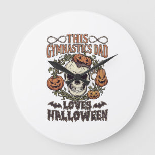 Gymnastics Dad Loves Halloween Skull Pumpkins Bats Large Clock