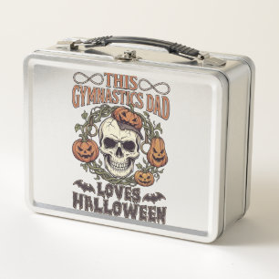 Gymnastics Dad Loves Halloween Skull Pumpkins Bats Metal Lunch Box