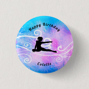 Gymnastics / Dance Happy Birthday Custom Swirl 3 Cm Round Badge