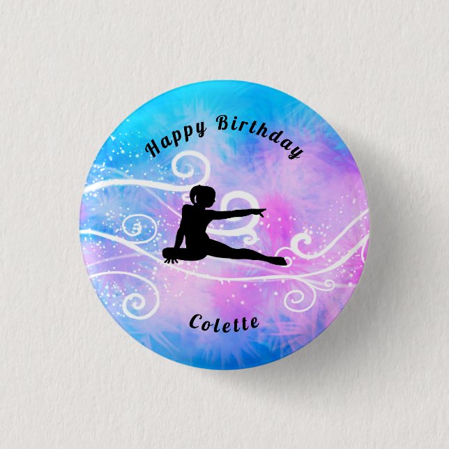 Gymnastics / Dance Happy Birthday Custom Swirl 3 Cm Round Badge (Front)