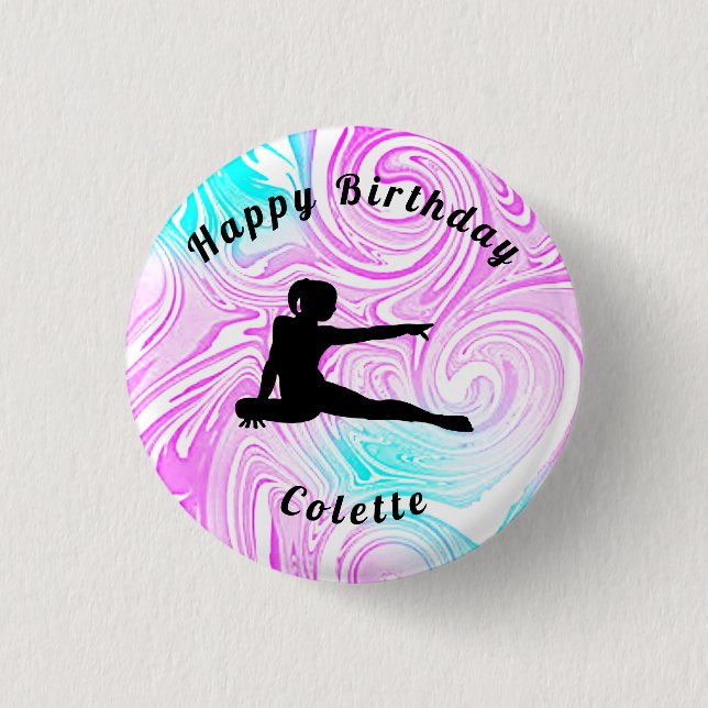 Gymnastics / Dance Happy Birthday Custom Swirl 3 Cm Round Badge (Front)