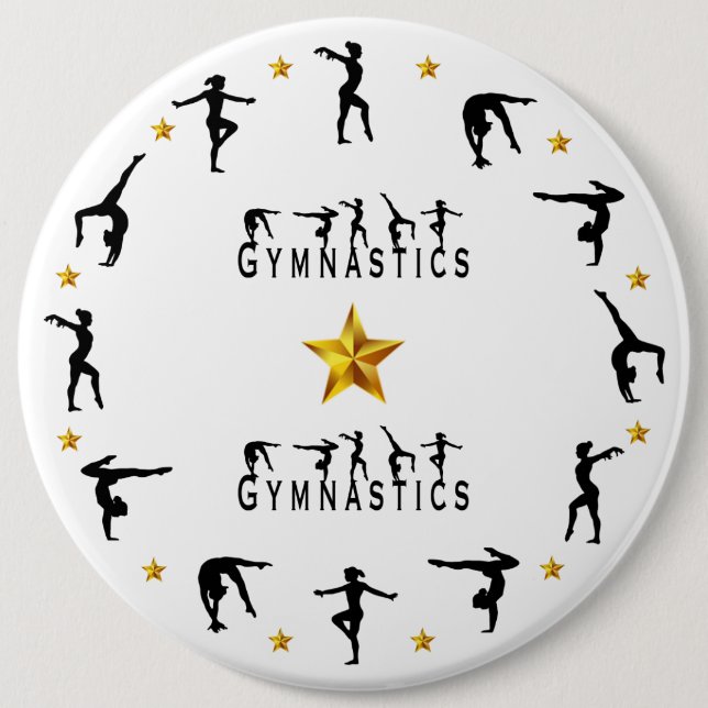 Gymnastics, Female, Gold Stars 6 Cm Round Badge (Front)