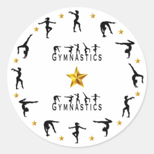 Gymnastics, Female, Gold Stars Classic Round Sticker