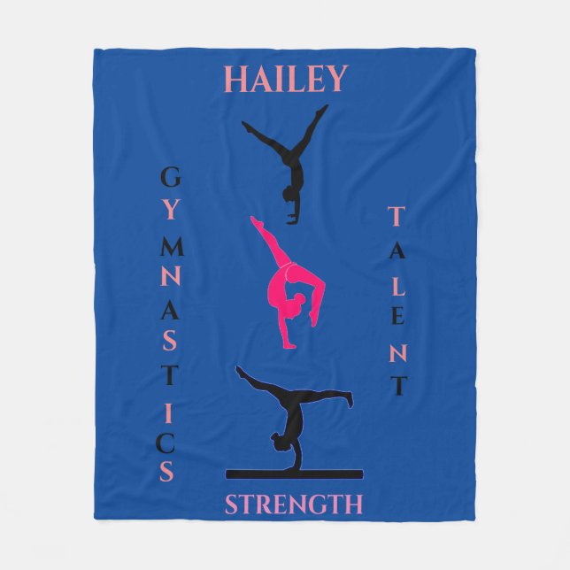 Gymnastics fleece blanket with personalised name. (Front)
