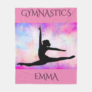 Gymnastics fleece blanket with personalised name.