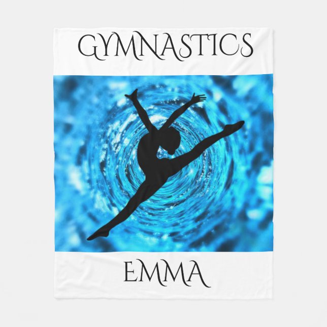 Gymnastics fleece blanket with personalised name. (Front)