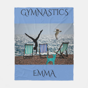 Gymnastics fleece blanket with personalised name.