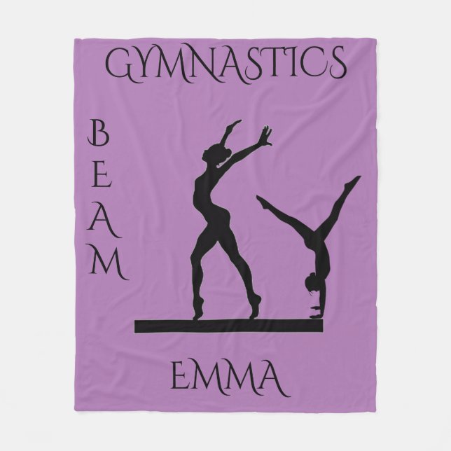 Gymnastics fleece blanket with personalised name. (Front)